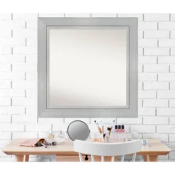 Amanti Art 33" x 33" Romano Silver Wood Bathroom Wall Mirror -Amanti Art Shop GUEST d3eab886 7970 4ba3 bb60 e2711edd3d43