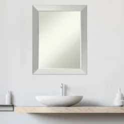Amanti Art Petite Bevel Brushed Sterling Silver Wood Bathroom Mirror, 22" x 28" -Amanti Art Shop GUEST d3f29a76 f1c8 4ef2 a4b4 c06f335e6b00