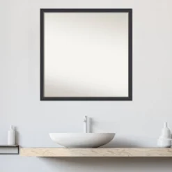 28"x28" Non-Beveled Stylish Wood Bathroom Wall Mirror Black - Amanti Art: Square, Modern Design, Wall Mount, Includes Hardware -Amanti Art Shop GUEST d4a2dc95 14cb 40de a616 8abdeaf2b273