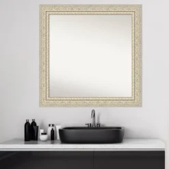 Amanti Art 32" x 32" Fair Baroque Cream Wood Bathroom Wall Mirror -Amanti Art Shop GUEST d4e8dd04 950b 40e3 86ae 5b419496a604