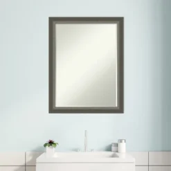 Amanti Art Domus Dark Silver Petite Bevel Wood Bathroom Wall Mirror 27 X 21 In. -Amanti Art Shop GUEST d59a4c14 f45d 4d51 8d19 ba0aac87c13c