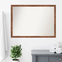 Amanti Art Fresco Light Pecan Brown Wood Bathroom Wall Mirror - 41" x 30" -Amanti Art Shop GUEST d72aeb0f 2830 4d23 97a0 cad266896922