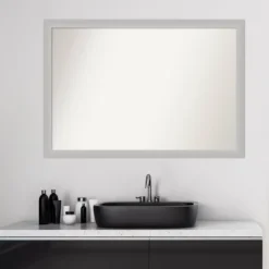Amanti Art Low Luster Silver Wood Framed Bathroom Wall Mirror - 39" x 27" -Amanti Art Shop GUEST d9ad2c2d 62d3 492c 9f03 c90c0ae681c4