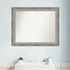 Amanti Art Waveline Silver Narrow Non-Beveled Bathroom Wall Mirror - 33" x 27" -Amanti Art Shop GUEST db1d63a6 8c58 4c89 9127 c1a81cb4b8a2
