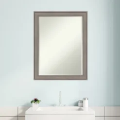 Amanti Art Greywash Petite Bevel Wood Bathroom Wall Mirror - 27.5" x 21.5" -Amanti Art Shop GUEST db6104c2 9aa6 49bd 976c 4e35f031b68e