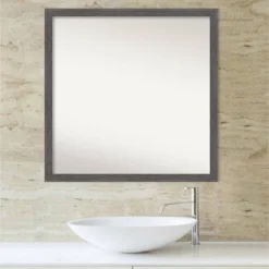 Amanti Art Pinstripe Plank Gray Thin Bathroom Wall Mirror - 28" x 28" -Amanti Art Shop GUEST e10b9be2 0faa 4866 bacb b21fad450109