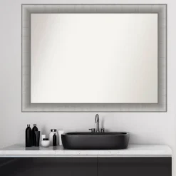 Amanti Art Elegant Brushed Pewter Non-Beveled Bathroom Wall Mirror - 43" x 32" -Amanti Art Shop GUEST e394b7cb 3e60 4419 8917 73977e8eca21