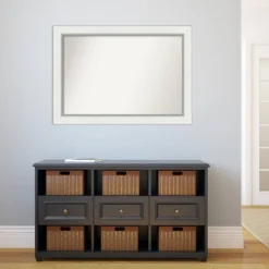 Amanti Art Eva White and Silver Non-Beveled Bathroom Wall Mirror (42" x 30") -Amanti Art Shop GUEST e406f7da 52bc 4acd a970 8b0895d4297d 1