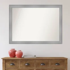 Amanti Art Flair Polished Nickel Wall Mirror - 42" x 31" Modern Rectangle -Amanti Art Shop GUEST e4a3578e 8f52 44d0 945c 91018284a7fa