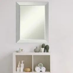 Amanti Art Petite Bevel Brushed Sterling Silver Wood Bathroom Mirror, 22" x 28" -Amanti Art Shop GUEST e5f5dd04 d47c 4490 9ab4 223b0eb0ca34