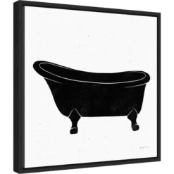 Amanti Art 16" x 16" Bathroom Puns I by Becky Thorns Framed Canvas Wall Art - Black