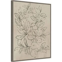 Amanti Art Asia Jensen Outlined Leaves I Framed Canvas Wall Art Gray Wash