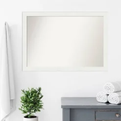 40" X 28" Non-Beveled Vanity White Narrow Bathroom Wall Mirror - Amanti Art -Amanti Art Shop GUEST ef668a14 f4e7 4fbf a2b7 7d96e65de724