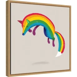 16" X 16" Rainbow Fox By Michael Buxton Framed Canvas Wall Art - Amanti Art