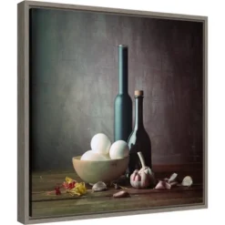 Amanti Art Kitchen Eggs and Bottles Still Life by Luiz Laercio Framed Wall Canvas, 16x16
