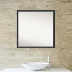 28"x28" Non-Beveled Stylish Wood Bathroom Wall Mirror Black - Amanti Art: Square, Modern Design, Wall Mount, Includes Hardware -Amanti Art Shop GUEST f373fad8 cde7 441a 93a8 9326f56da385