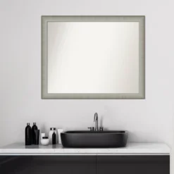 Amanti Art Elegant Narrow Brushed Pewter Bathroom Wall Mirror - 31" x 25" -Amanti Art Shop GUEST f996e554 03a8 477c b5ba 7b2db0b5a39c