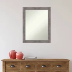 Amanti Art Pinstripe Plank Gray Narrow Bathroom Wall Mirror - 22" x 28" -Amanti Art Shop GUEST fc2a089d b6d1 42c9 be0d 376147f2532f