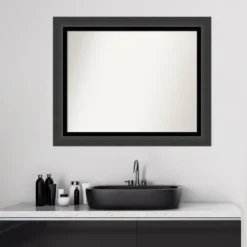 Amanti Art 33" x 27" Tuxedo Black Contemporary Bathroom Wall Mirror -Amanti Art Shop GUEST fdd88050 d353 482b 808f b293bb0fd2b2