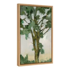 Amanti Art Green Tree Line I - 16" x 23" Framed Canvas Wall Art
